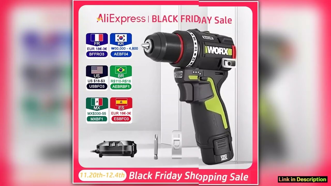 WORX WU135 Cordless Electric Drill 12V 50Nm 1800rpm Brushless Motor Electric Screwdriver Impact Dri