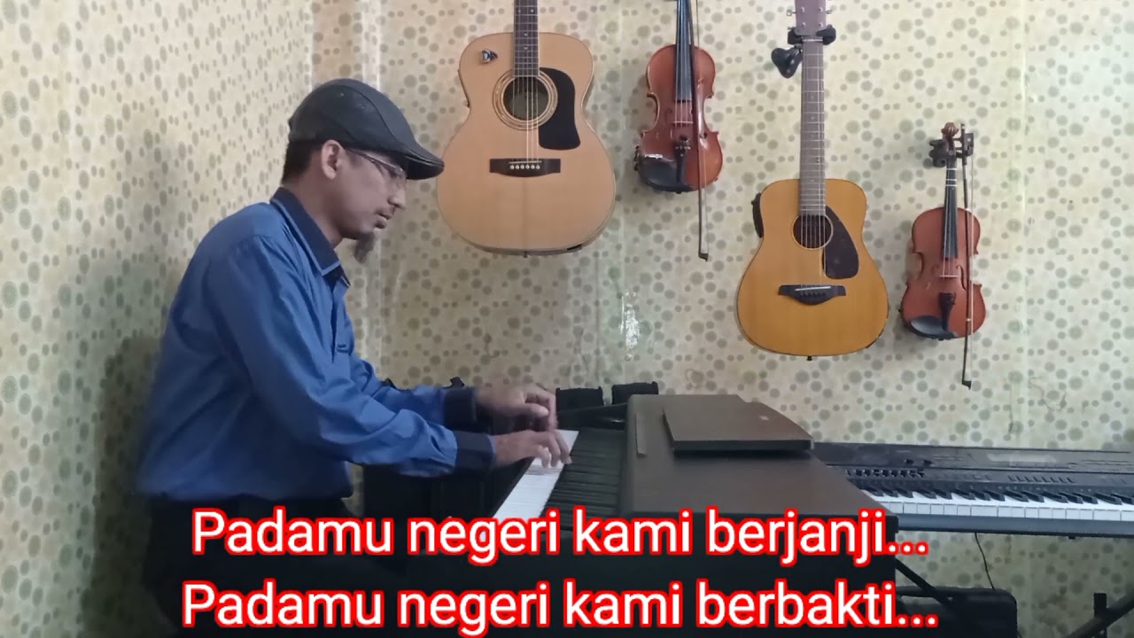Bagimu Negeri - Kusbini (Do= C mayor) Live piano karaoke + lirik version