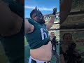 Jason kelce leaving the field with the dub shorts