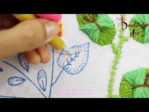 BORDADO FANTASÍA PUNTADA FÁCIL PARA BORDAR HOJAS | FANTASY EMBROIDERY EASY STITCH EMBROIDERY LEAVES