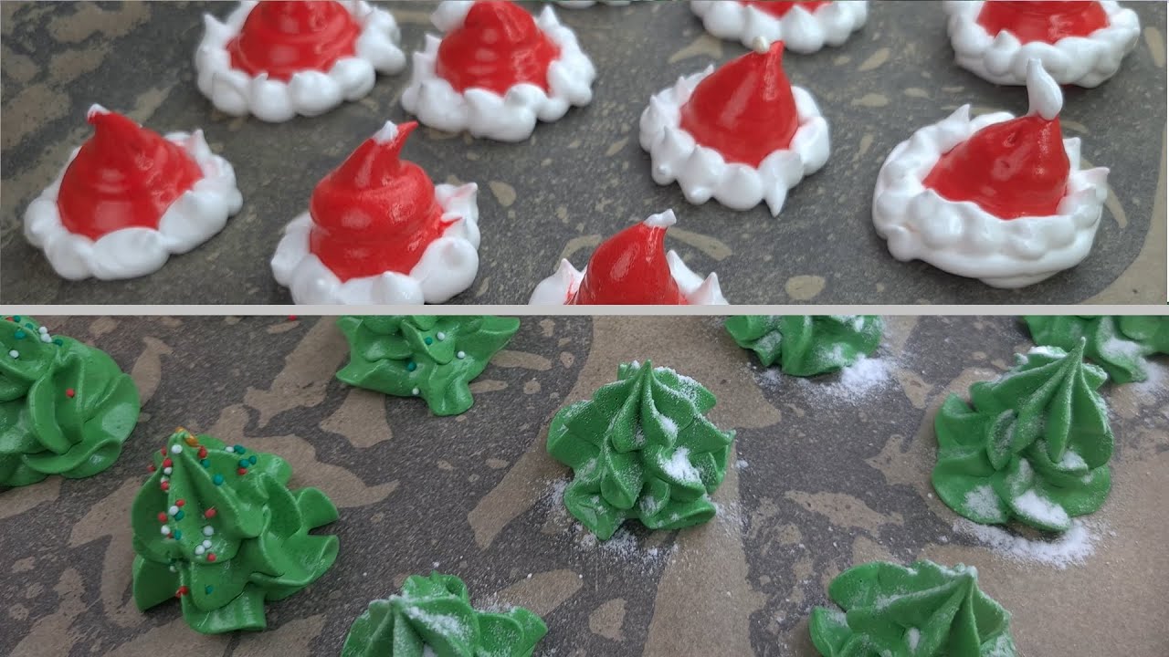 Christmas Tree & Santa Hat Meringue Cookies