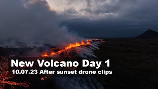 10.07.23 Day 1 the new volcano after sunset in Iceland 4K Drone