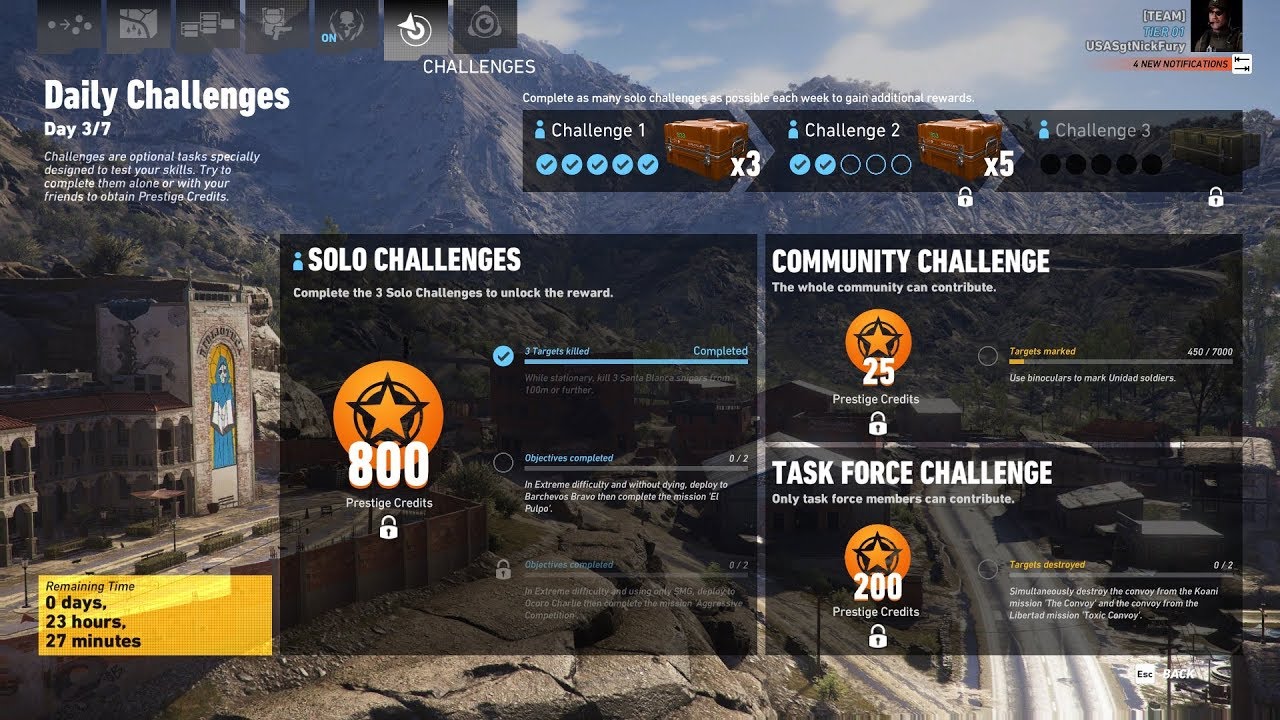 Ghost Recon Wildlands Daily Challenges Week 28 Day 3 Solo Challenge 1 Kill 3 SB Snipers 100 Meters