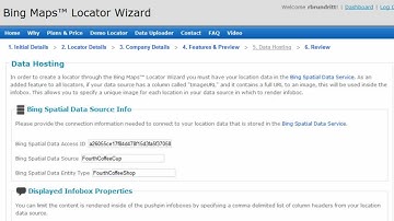 Bing Maps Locator Wizard - Data Hosting Data Source Information