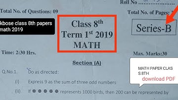 jkbose class 8th math paper 2019  8th jkbose Math Paper 2023 jkbose class 8th math paper 8th math
