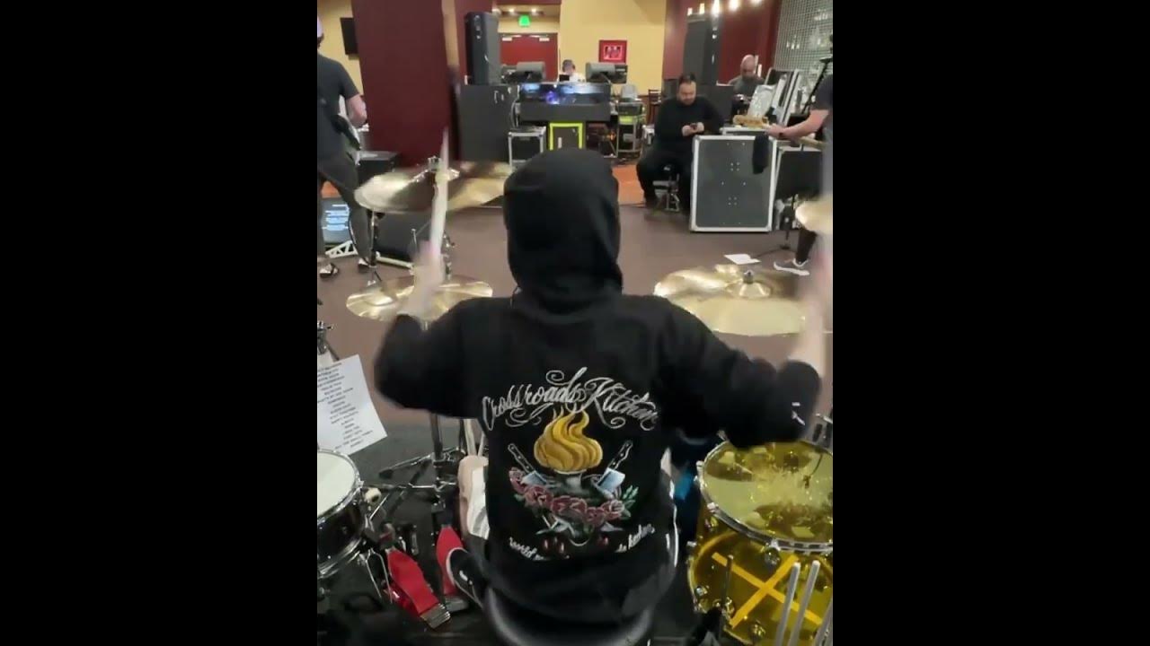 Travis Barker practicing The Rock Show