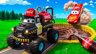 Lightning Mcqueen Jumps Into A Giant Cola Pit Unexpected Challenge Beamng.drive