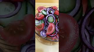 Different Colours Of Cucumber, Tomatoes, Red Onion In Salad Means Various Nutrition & Antioxidants