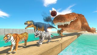 Dinosaurs and Animals Falling Into Water Tank | Escape Fire Ball - Animal Revolt Battle Simulator