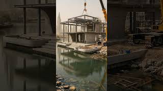 Remove all trash from the riverside property and rebuild it as a futuristic single-family home.