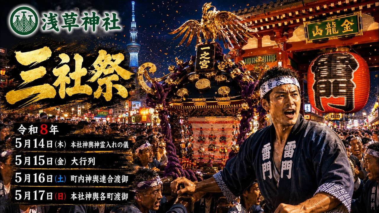 三社祭 Sanja Matsuri 2026 - 浅草最大の祭りが始まる‼️（宵宵宮配信