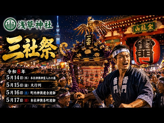 三社祭 Sanja Matsuri 2026 - 浅草最大の祭りが始まる‼️（宵宵宮配信