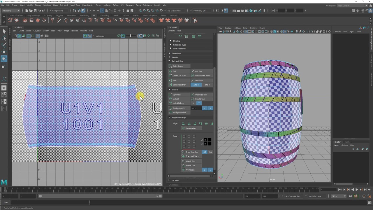 unwrapping a barrel UV in Maya - YouTube