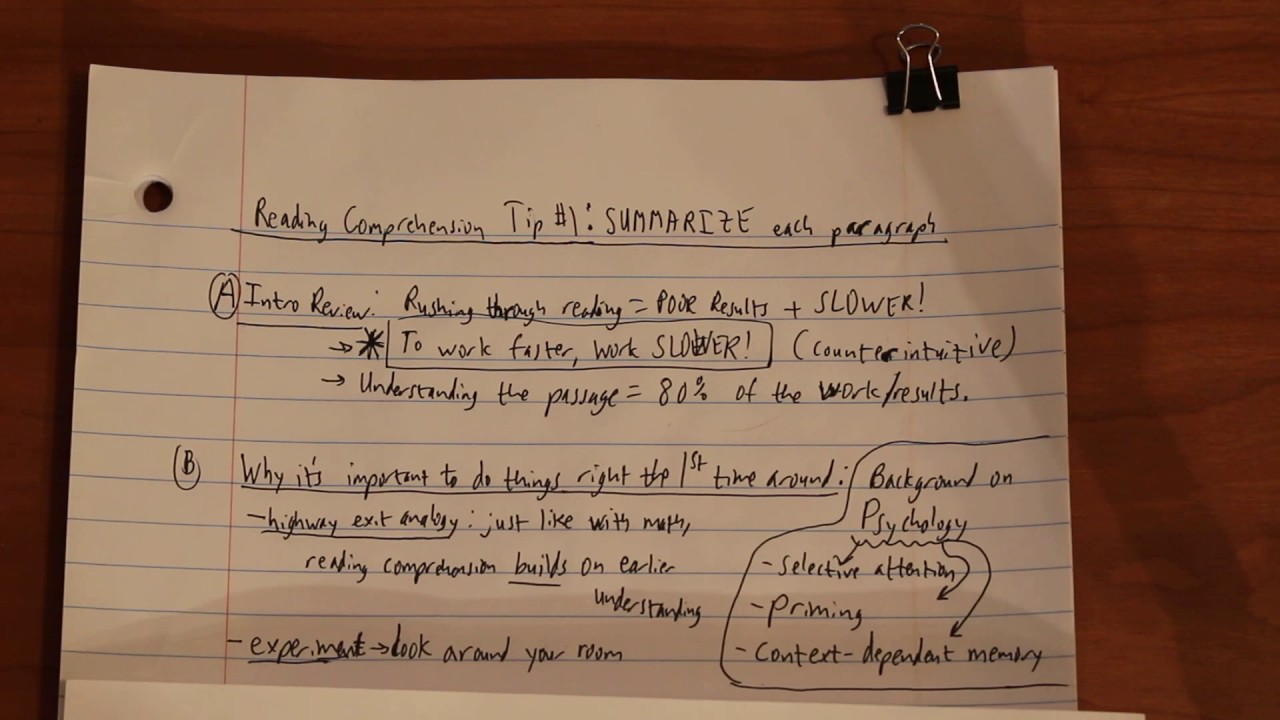 3.2 Reading Comprehension Tip #1: SUMMARIZE each paragraph (why+how ...