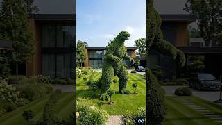 Giant  Godzilla Topairy Transformation🌿 #topiary #transformation #godzilla #feed #browesfeatures