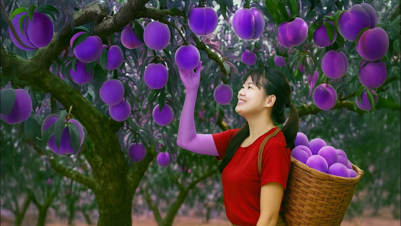 TIMELAPSE | Harvesting 1000+ Purple Peach Go To Market Sell | First Time to See Purple Peach