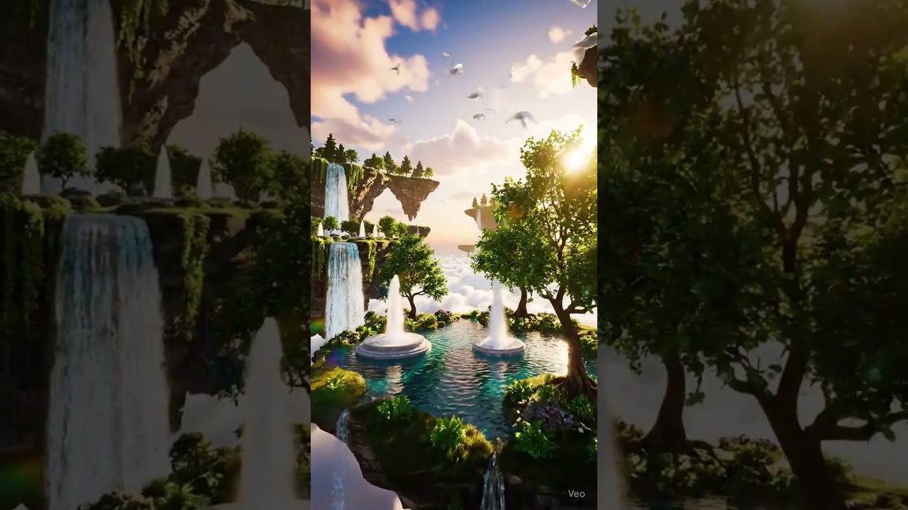 "Epic Sky Island: Waterfall Above the Clouds 🌥️"