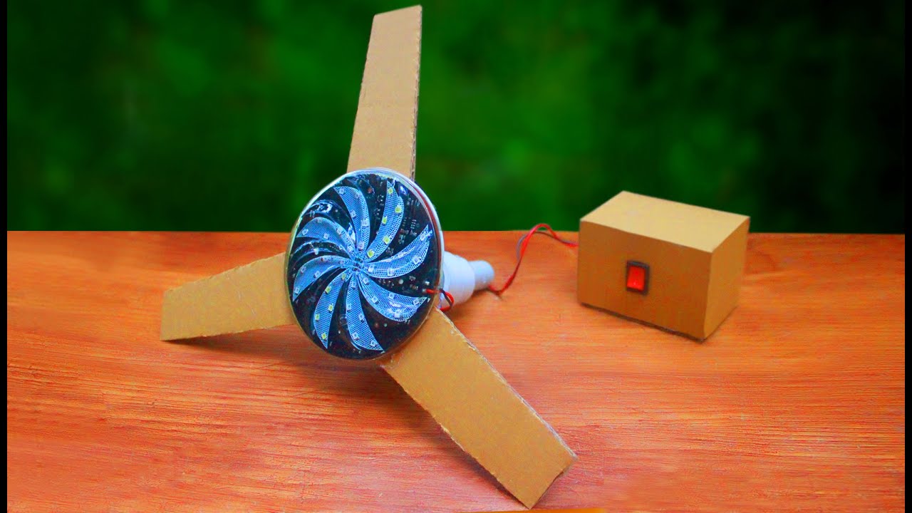 Fan Using Cardboard How to make high speed electric fan with light at home using DC motor ...