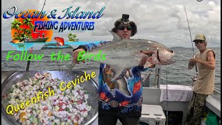 Ocean & Island Fishing Adventures Episode 9 Follow the Birds Queenfish Ceviche, Catch and Cook.