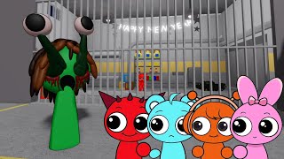 Sprunki Baby Raddy, Sky, Oren &amp; Pinki Played Sprunki Phase 2 Prison Escape Obby in ROBLOX 