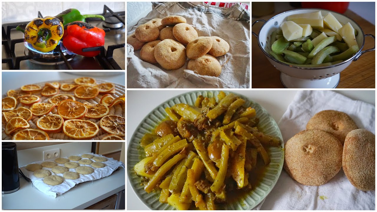 يوم معي في الكوزينة: نهار التقدية دالسوق طاجين الخرشوف خبز الزرع تجفيف الليمون في الفرن و شي الفلفل 