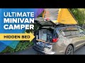 DIY Pacifica Minivan Camper - Sleeps 4, kitchen, roof top tent with solar, toilet, organizing ideas