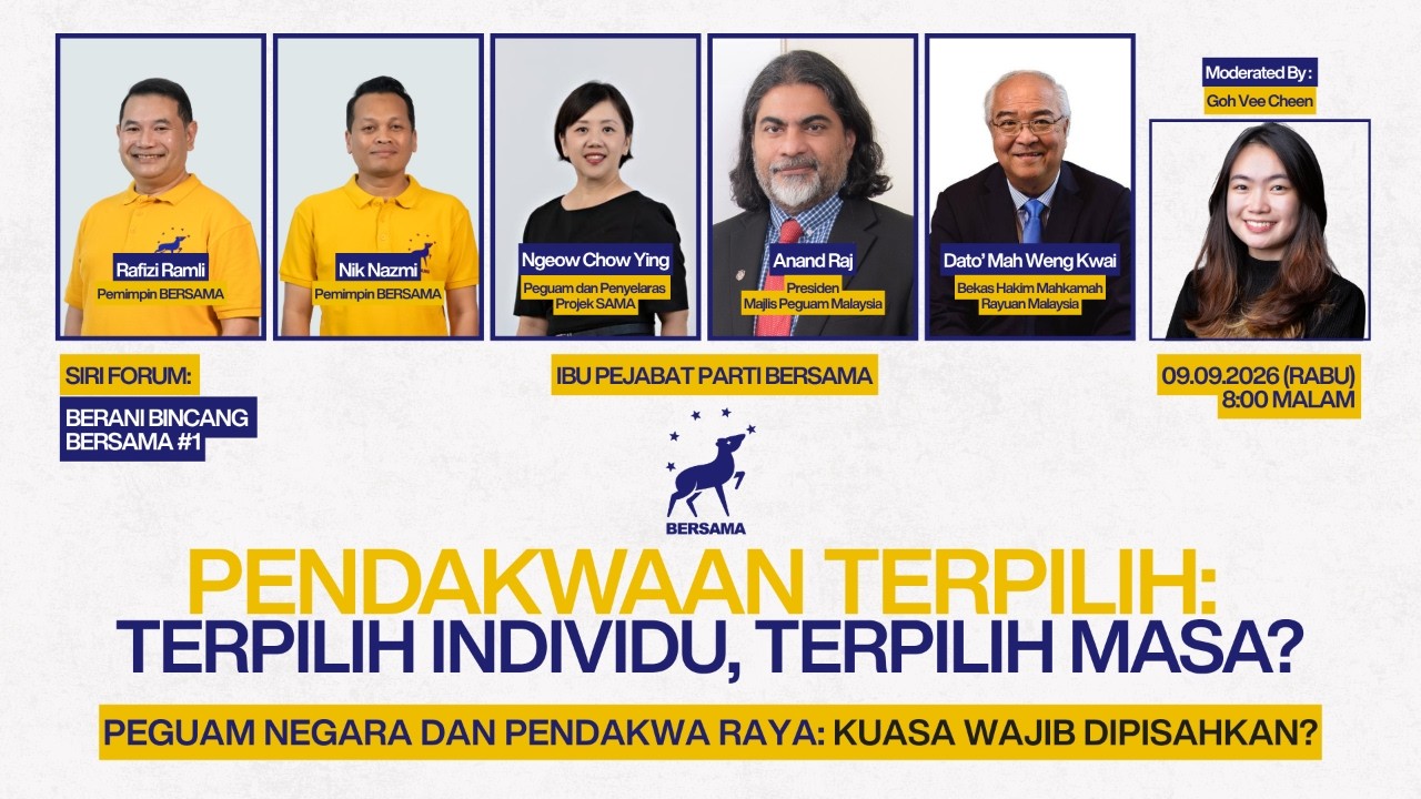 Thumbnail asal Siri Forum Berani Bincang BERSAMA episod pertama mengenai pendakwaan terpilih.