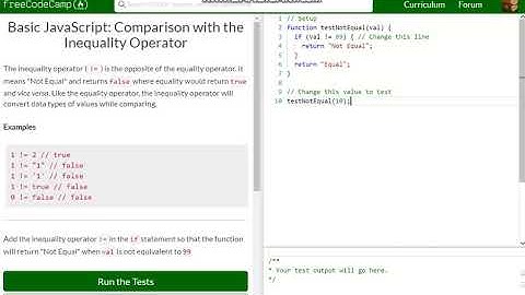 Basic JavaScript Comparison with the Inequality Operator free code camp   Dani