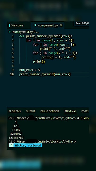 Number Pyramid shape in Python || #python #pythonprogramming #code # ...