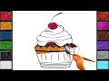 تعلم رسم الcup cake للاطفال وتلوينه/how to draw and color cup cake sheet for kids