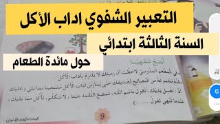 حصة التعبير الشفوي واستعمال الصيغ صفحة رقم 9 للسنة الثالثة ابتدائي / حول مائدة الطعام