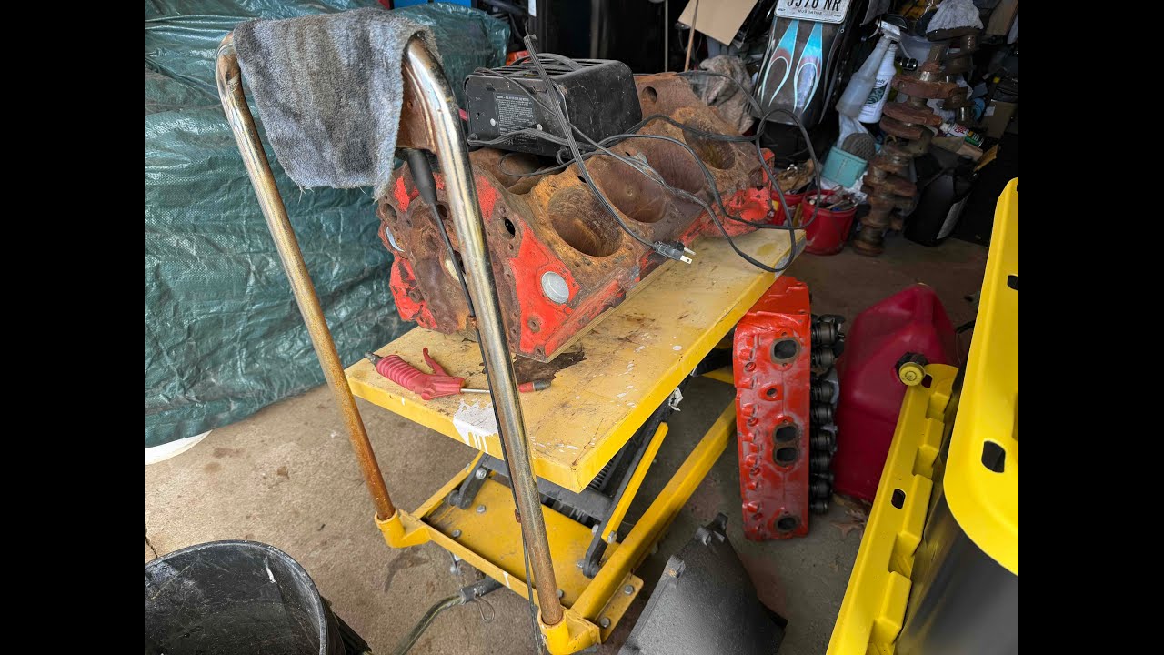 Using Cheap Electrolysis to Clean Thick Vintage Rust from 327 Chevy Engine block