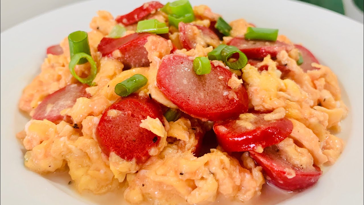 Cheesy Scrambled Eggs with Hotdog YouTube