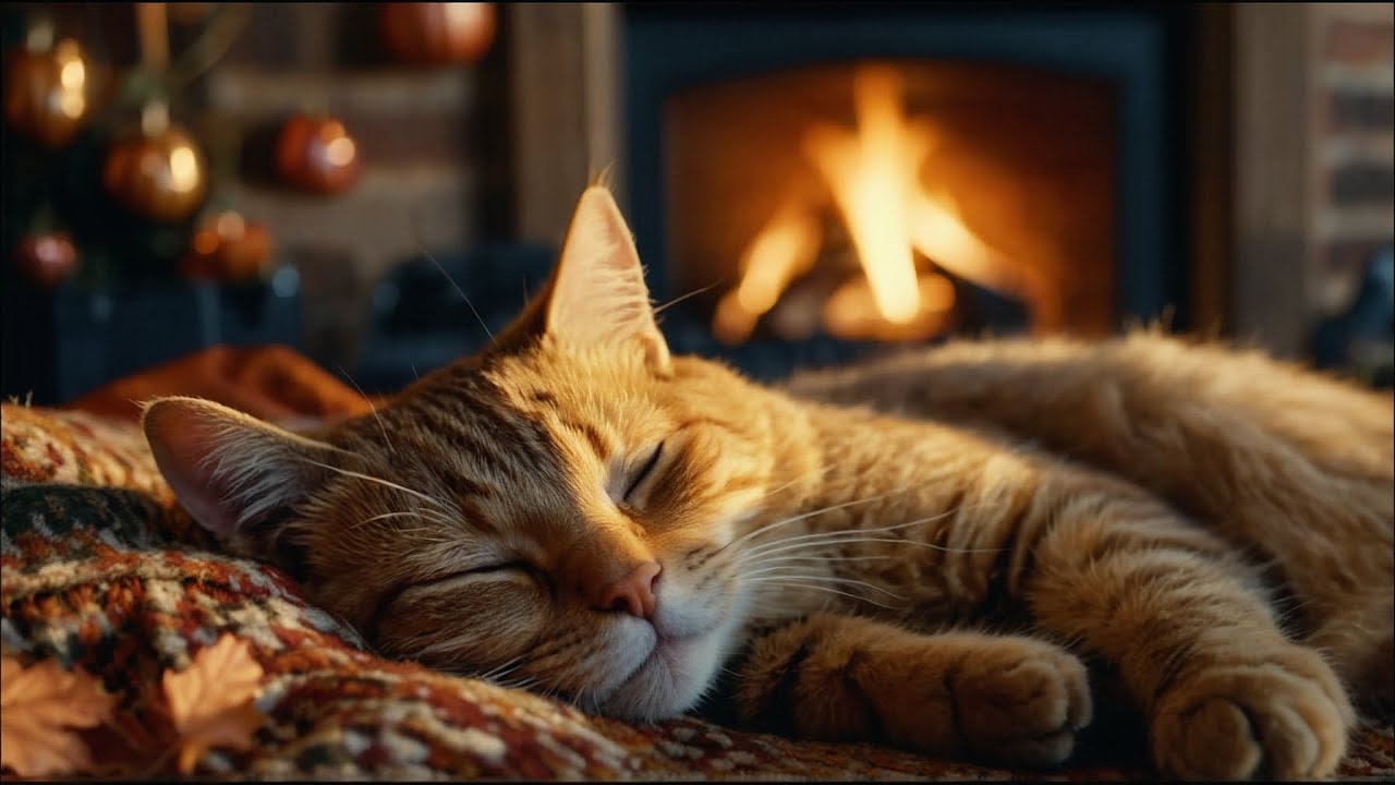 View of Anxiety Relief Music for Cats 🎄 Cozy Fireplace Sounds | Calming Piano ...