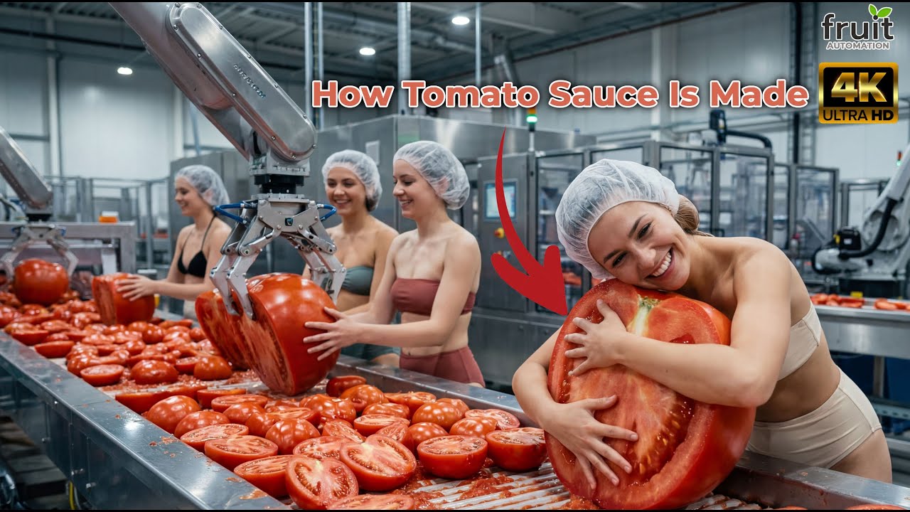 Inside The Factory: From Raw Tomatoes to Tomato Sauce (Full Production Process) | Fruit Automation