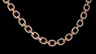 18K YELLOW GOLD CLUSTER DIAMOND OVAL RINGS NECKLACE 6.98CT TDW. Ref. 407 732