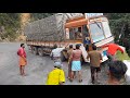 Truck Struggled the Hairpin Bend Drivers Help Them  Release the Lorry