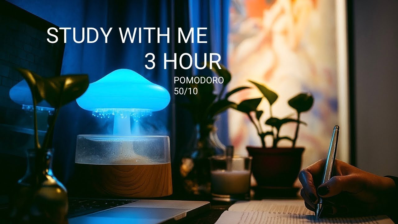 3 HOUR STUDY WITH ME | Background noise 📚, Rain Sounds 🌧️ | Pomodoro 50 ...