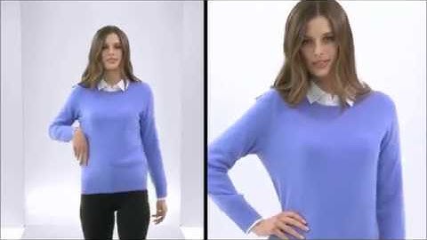 Sexy Brunette Modeling 2 Different Blue Cashmere Sweaters