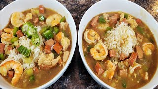Authentic Louisiana Gumbo, easy to follow, most ingredients available at Aldi grocery store! ' Yum!!