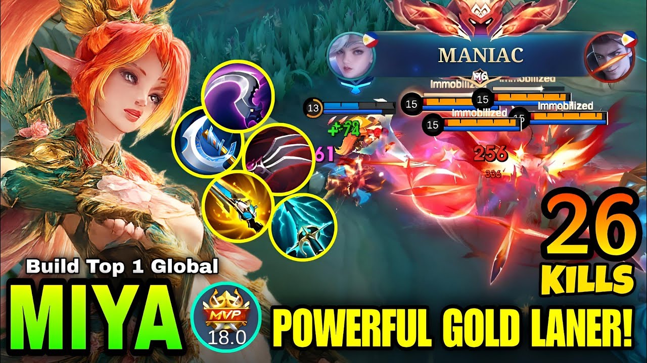 26 KILLS + 2 MANIAC!! Miya Powerful Gold Laner!! - Build Top 1 Global Miya ~ MLBB