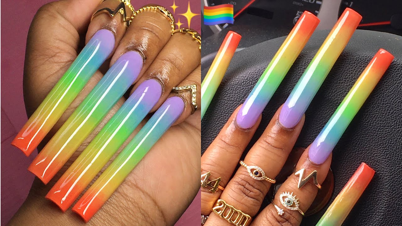 5XL PRIDE RAINBOW NAILS 🌈 ️🧡💛💚💙💜🏳️‍🌈 7 COLOR OMBRÉ ACRYLIC NAIL