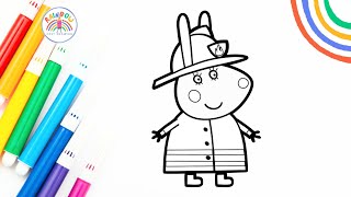 How to Draw Peppa Pig Simple | Drawing Peppa Pig Mummy Rabbit as Firefighter ππ½π°