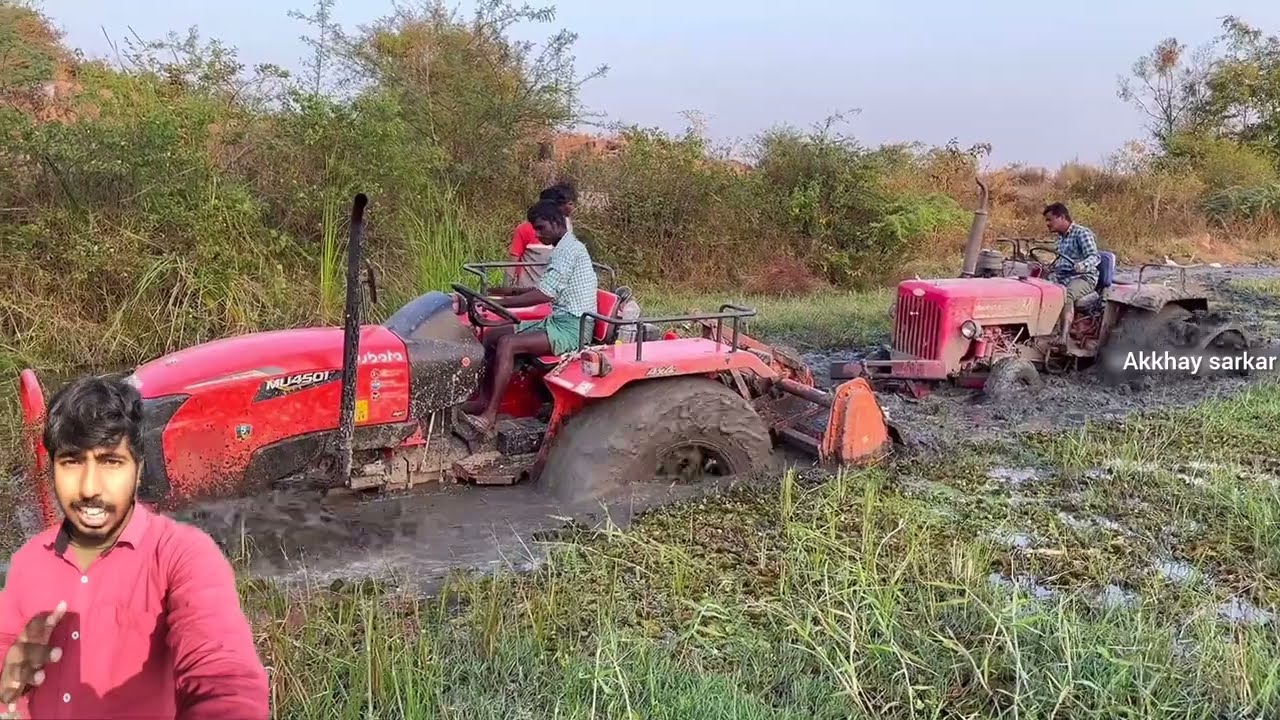 Kubota MU 4501 4WD Stuck in Deep Mud | Powerful Rescue by Mahindra XP Plus