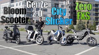 Urban ELECTRIC scooter & motorcycle comparison! (Zero vs GenZe vs City Slicker vs BloomScooter)