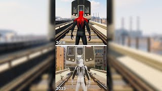 Spider-Man Gets Hit By Train 2018 Vs 2023 #marvelsspiderman2 #spiderman #marvel