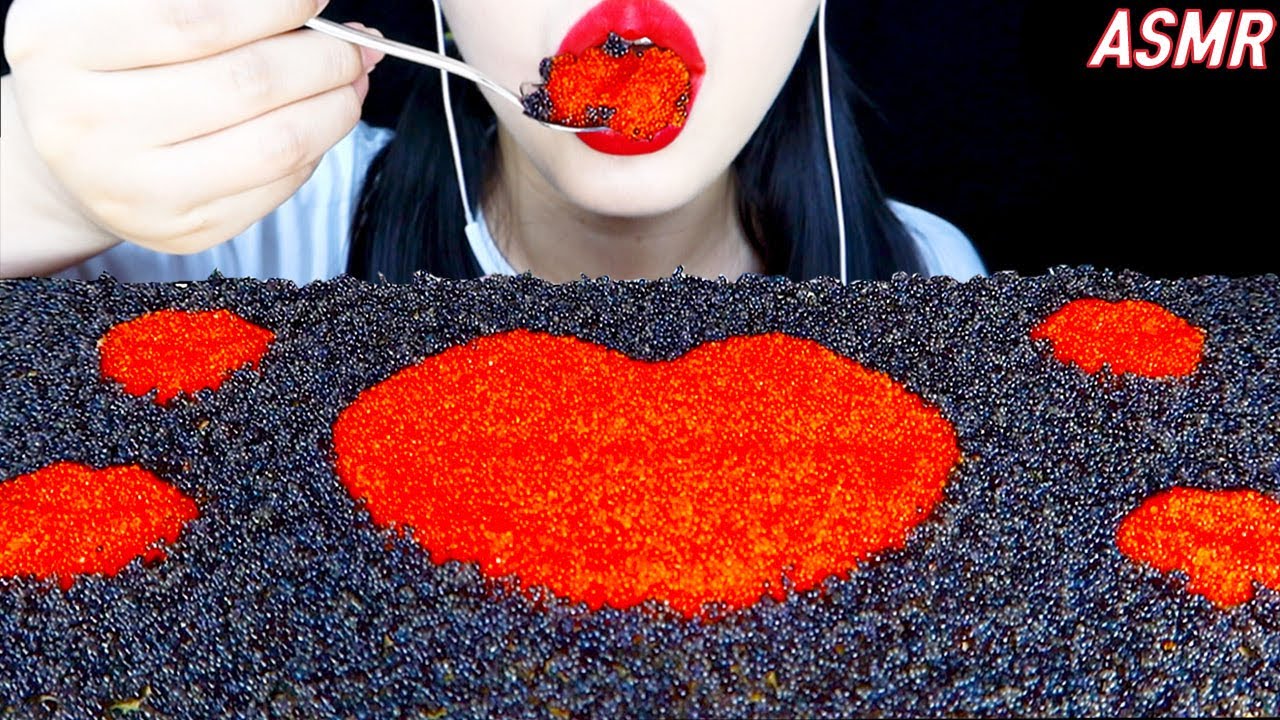 ASMR FLYING FISH ROE TOBIKO EGGS 블랙 날치알 먹방 ナルチアル EATING SOUNDS