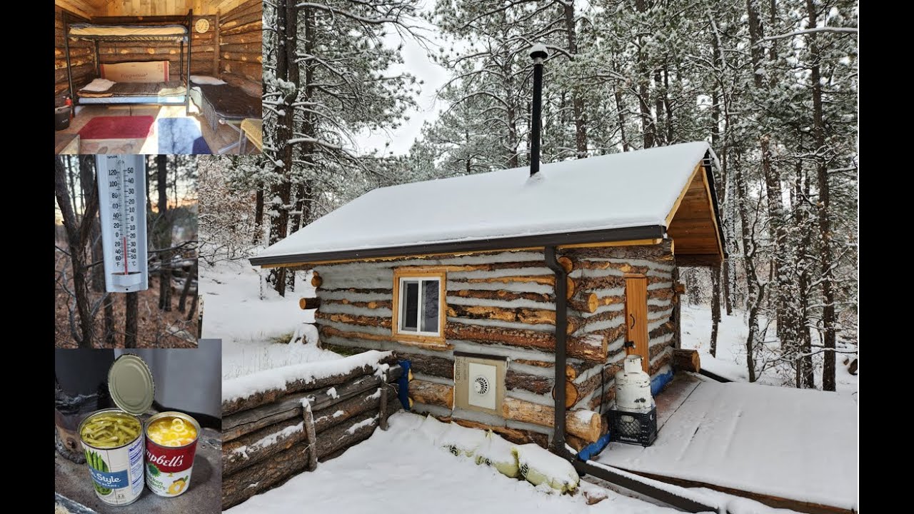 Winter camping in an off grid log cabin at -15 WINDCHILL - testing all ...