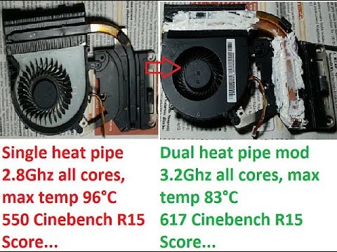 DIY 듀얼 히트 파이프 노트북 모드. i7 4700MQ, 이제 617 Cinebench R15 용 3.2Ghz 올 코어 13C 쿨러