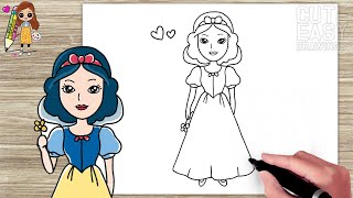 How to Draw Snow White - Disney Princess, Easy Drawing and Color Step by Step